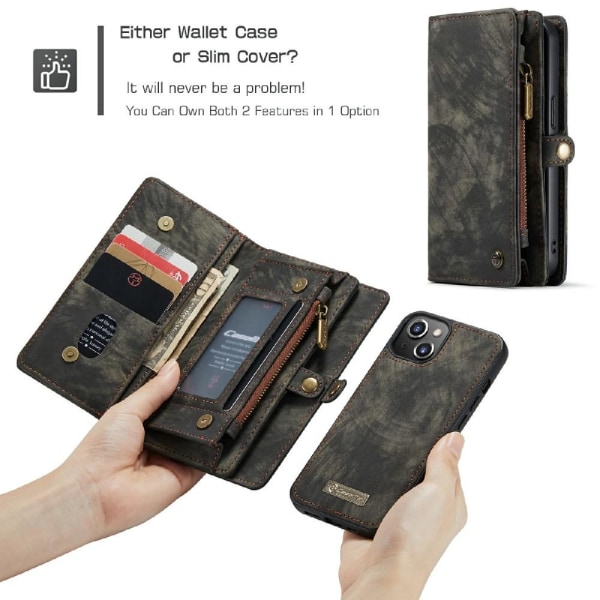 CASEME iPhone 13 Mini 2-i-1 tegnebog telefonskal - sort Black