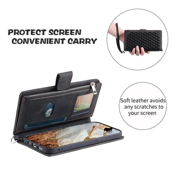 Til Samsung Galaxy S26+ 5G Zipper Wallet Case Rhombus Telefoncover Black