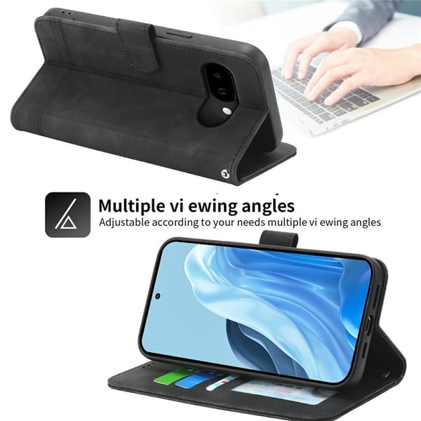 DIERFENG For Google Pixel 10a Wallet Case with Stand and Wrist Strap Black