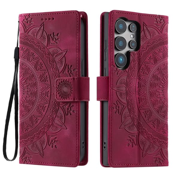 Til Samsung Galaxy S26 Ultra tegnebogscover Cover Shell Mandala Blomstermønster Red