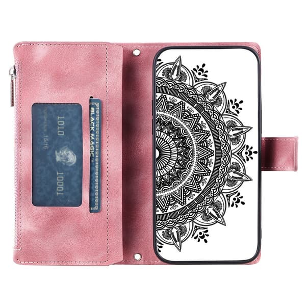 For Google Pixel 10 Pro / 10 / 9 Pro / 9  Lommebok Deksel Shell Mandala Blomstermønster Pink
