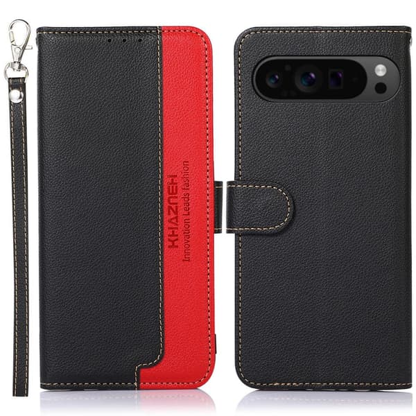 KHAZNEH Til Google Pixel 9 / Pixel 9 Pro Pung Etui Litchi Struktur Telefoncover Black
