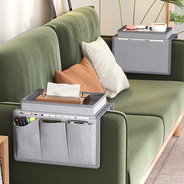 Lomme for fjernkontroller Plassbesparende oppbevaringspose for armlener til sofa Grey