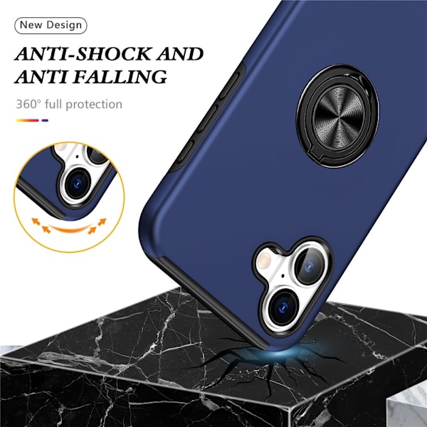 Til iPhone 17 Finger Ring Kickstand Hybrid Taske Blue