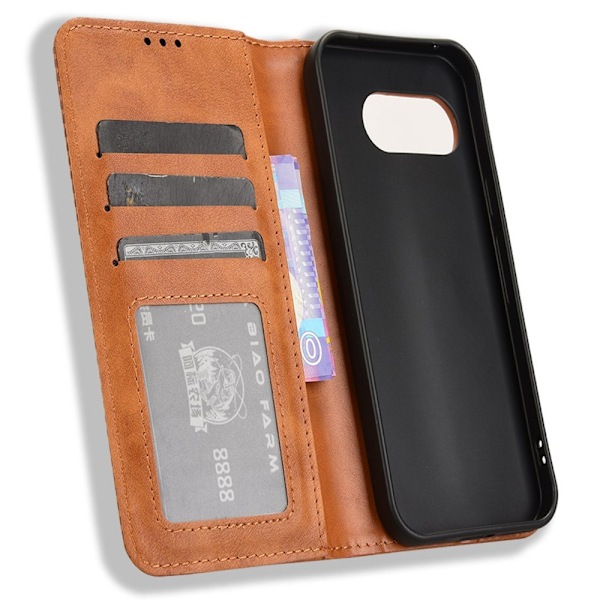 Til Google Pixel 9A Stand Phone Case Fuld Protection Pung Cover Brown