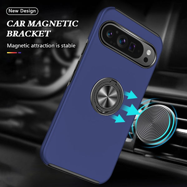 Til Google Pixel 9 / Pixel 9 Pro Fingerring Kickstand Hybrid Taske Blue