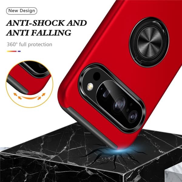 Til Pixel 10 Pro / Pixel 10 Deksel Hybriddeksel med Finger Ring - Rød Red