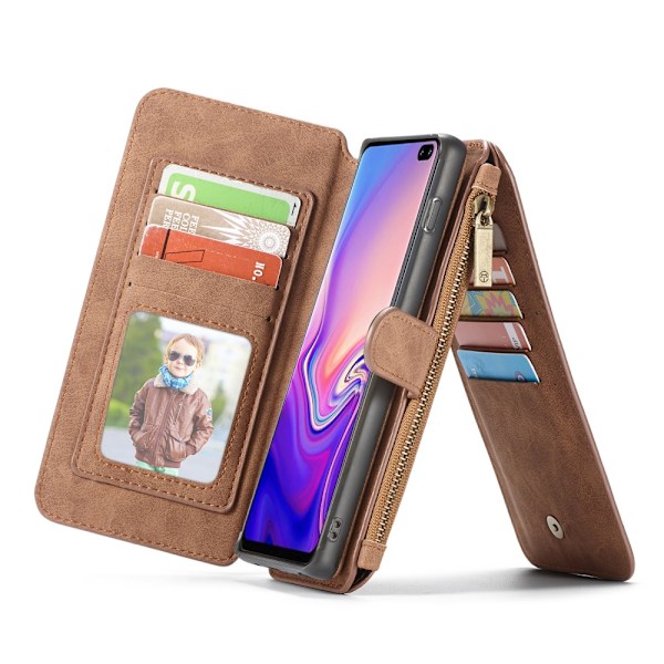 CASEME Samsung Galaxy S10+ Retro läder plånboksfodral - Brun Brun