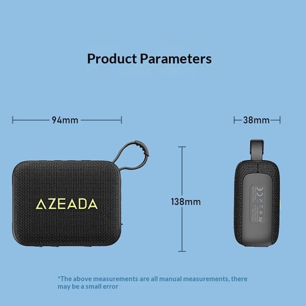 AZEADA 5W Bluetooth-høyttaler Vanntett utendørshøyttaler med subwoofer og stropp Black