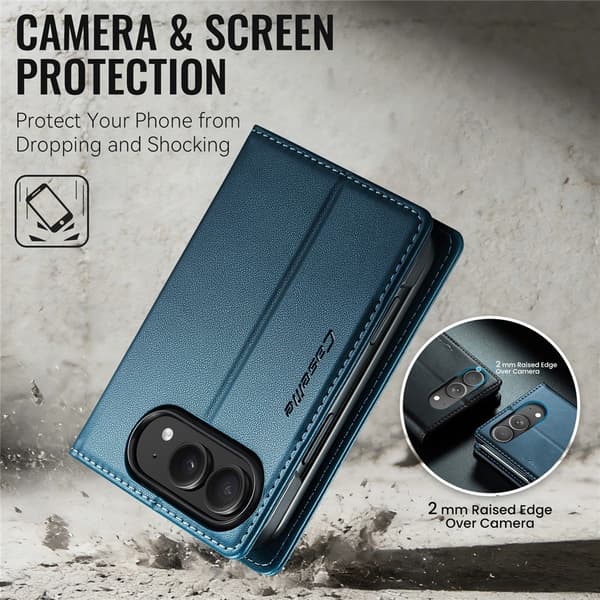 CASEME Telefonpungcover med blank litchi tekstur til iPhone Duo Blue
