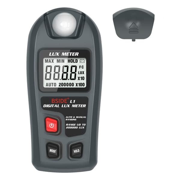 Digitaalinen luks-mittari LCD-näytöllä (0–200 000 luksia) – Erittäin tarkka valomittari Black