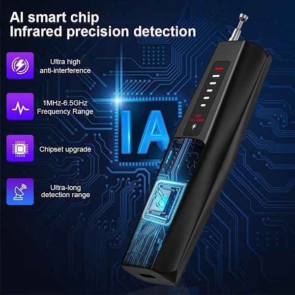 RF-signaldetektor GPS WiFi Tracker Kamera Buggdetektor Anti-spion infraröd skanner Svart