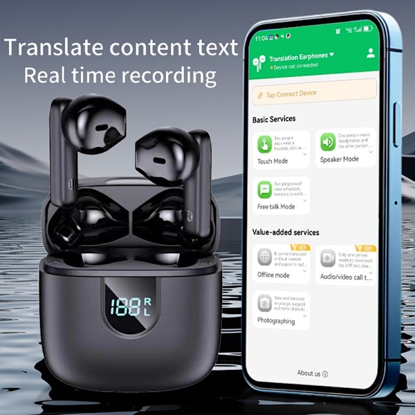 A18 150 Languages ​​Kääntäjä Smart Voice Bluetooth In Ear kuulokkeet Black