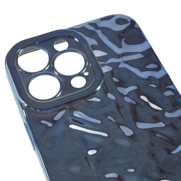 Til iPhone 15 Pro Max TPU Etui Elektroplating Rynket Ujævn Telefon Cover Blue