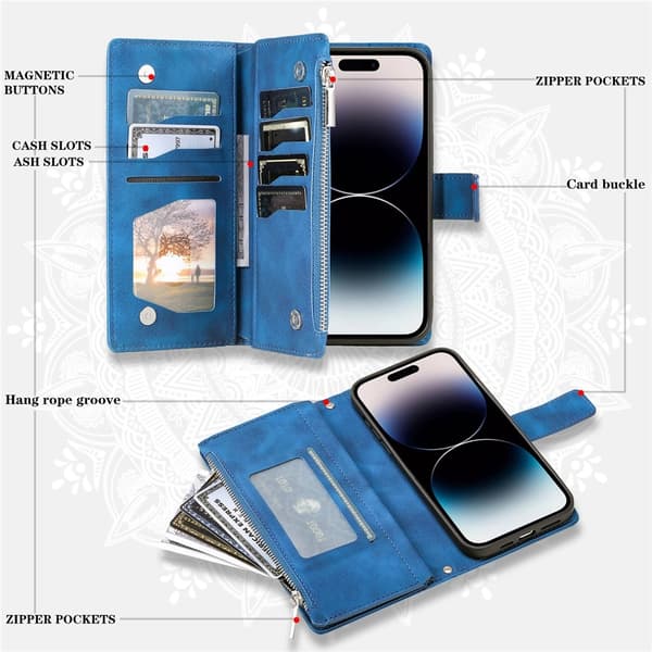 Pungetui kompatibelt med iPhone Air cover etui mandala blomstermønster Blue