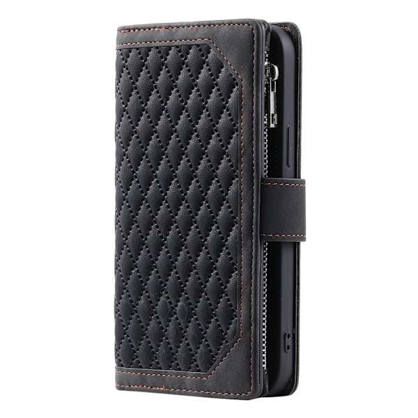 Til Xiaomi Redmi 14C Zipper Wallet Case Rhombus Telefoncover - Sort Black