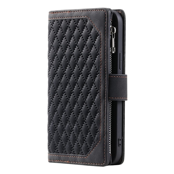 Xiaomi Redmi 14C Zipper Wallet Case Rhombus Stitching Line Puhelinsuojus Black