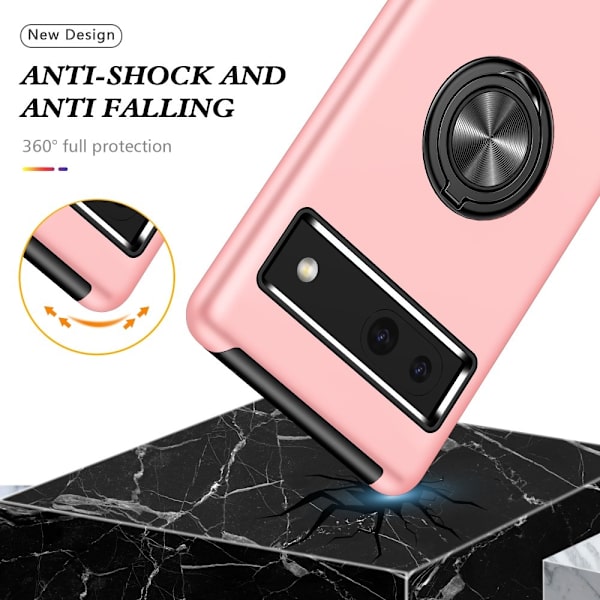 Til Google Pixel 8a Fingerring Kickstand Hybrid Taske Pink