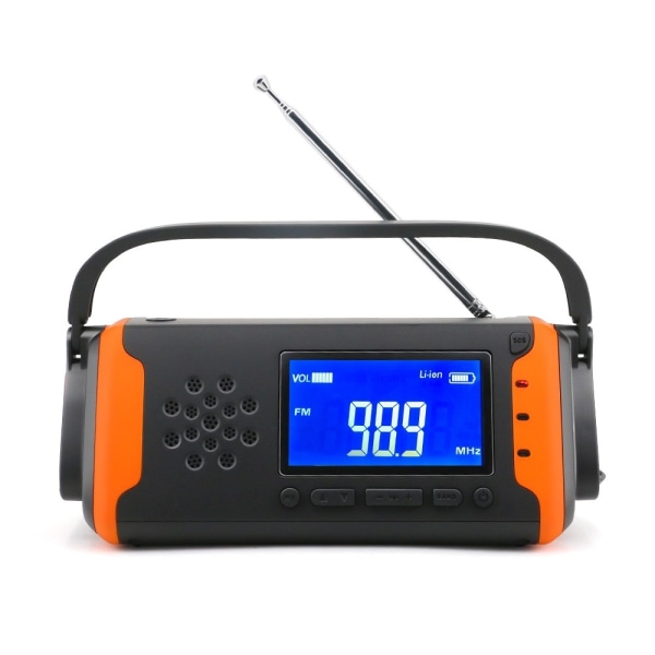 4000mAh nöd radio AM/FM/WB Ficklampa PowerBank Solladdning LCD Orange