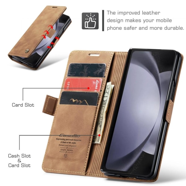 CASEME plånboksfodral Samsung Galaxy Z Fold 5 Ljusbrun
