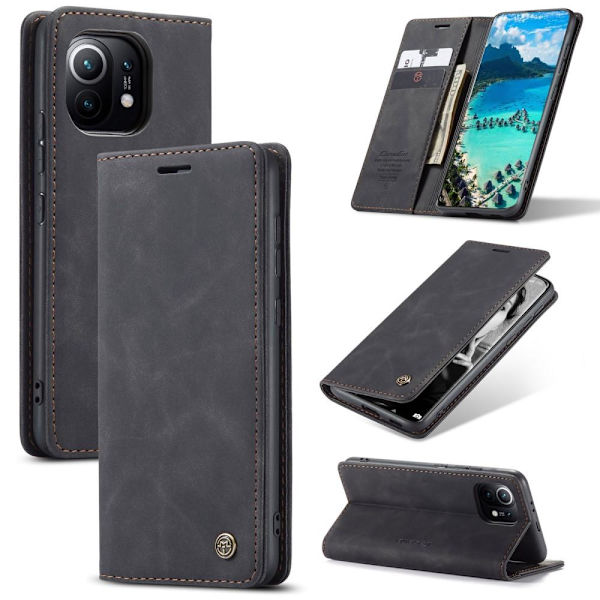 CASEME Retro lompakkokotelo Xiaomi Mi 11 - musta Black