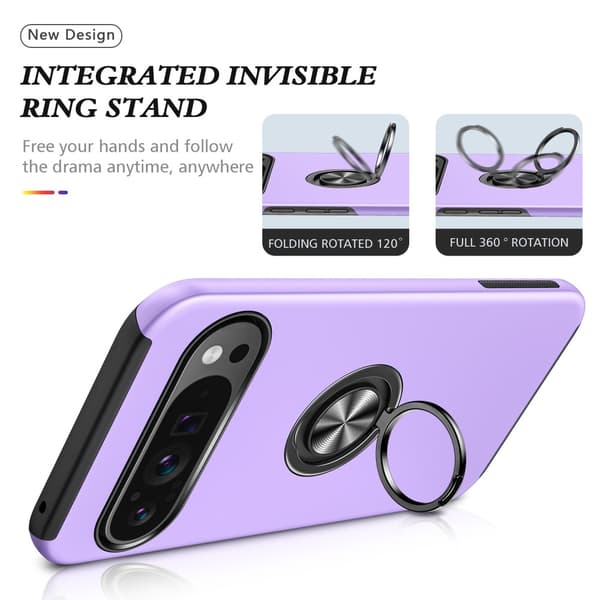 Til Google Pixel 9 / Pixel 9 Pro Fingerring Kickstand Hybrid Taske Purple