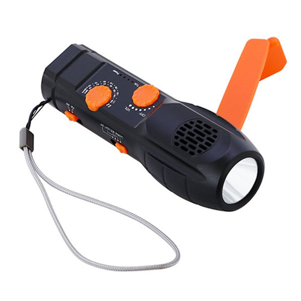 Handvev AM / FM Radio LED Ficklampa 1200mAh Emergency Power Bank Svart