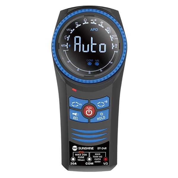SUNSHINE Roterende Multimeter Auto Range Håndholdt Spændingsmodstand Kontinuitetstester Black