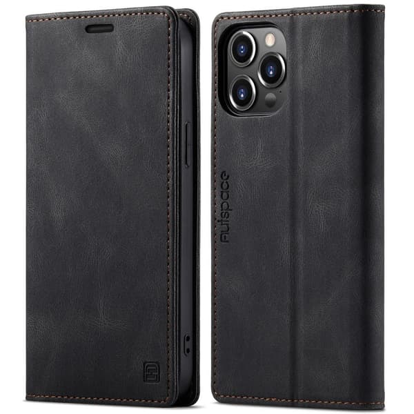 AUTSPACE A01 Retro Lommebokveske for iPhone 13 Pro Max - Svart Black