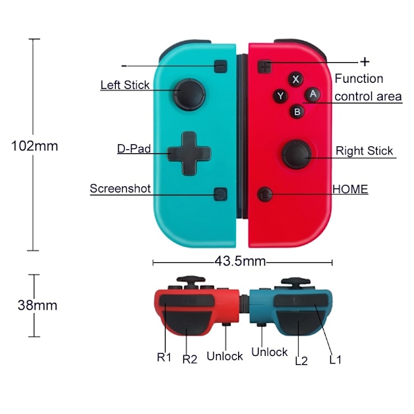 Kompatibel med Nintendo Switch Joypad trådlös Bluetooth-kontroller vänster och höger gamepad Blå