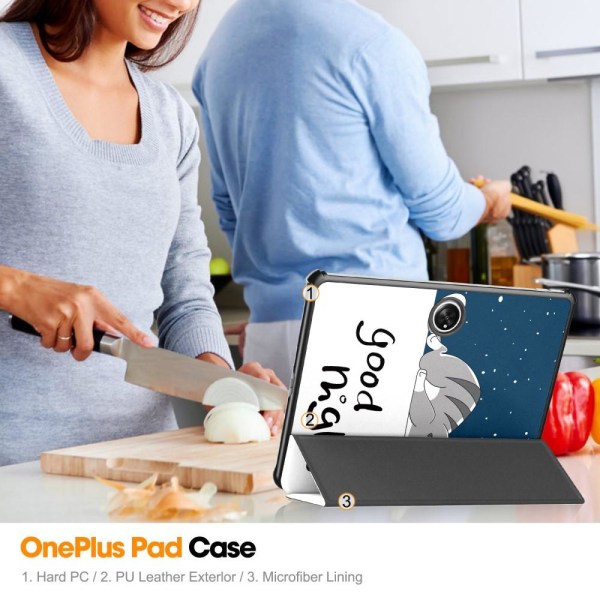 Trefoldet Stativ Tablettdeksel for OnePlus Pad - Katt Multicolor