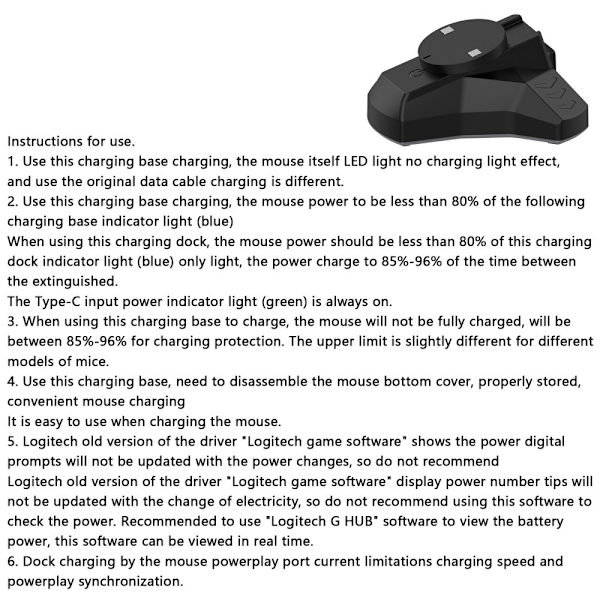 Docka + kabel för Logitech G Pro X Superlight / Superlight 2 Mus Svart