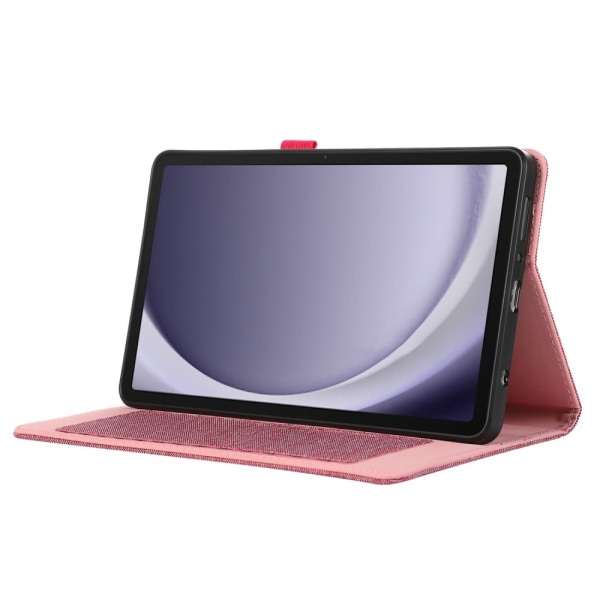 Samsung Galaxy Tab A9+ Vikbart fodral korthållare Tygtextur Rosa