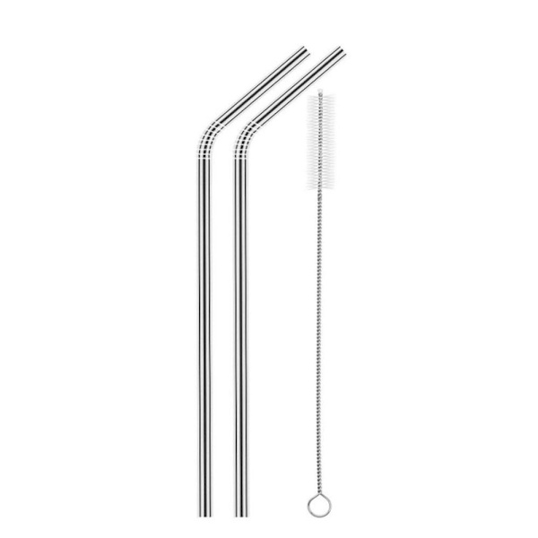 Sugrör Återanvändningsbara 2 styck + 1 borste Silver