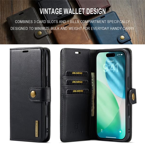DG.MING iPhone Air Lompakkokotelo Irrotettava 2 in 1 - Musta Black