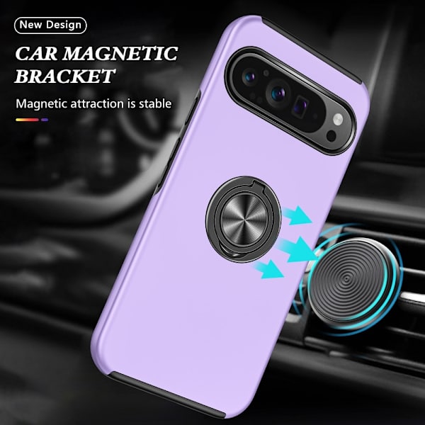 Till Pixel 9 / Pixel 9 Pro Hybrid skal med Finger Ring - Lila Lila