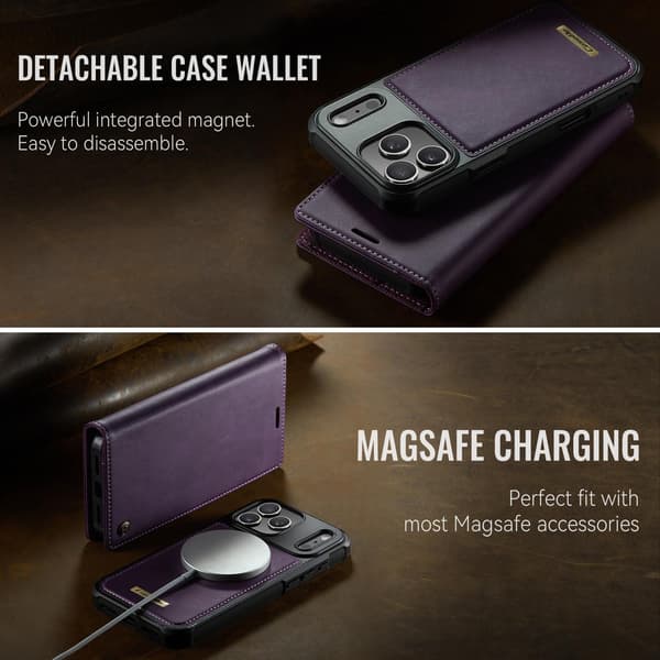 CASEME Til iPhone 17 Pro Max Lommebokdeksel Magnetisk Avtakbar RFID Beskyttelse Purple