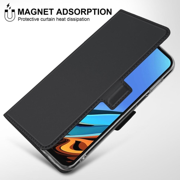 Xiaomi Redmi 9T PU læder automatisk absorberet telefonhus - sort Black