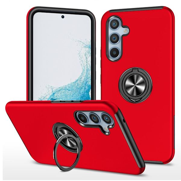 Til Samsung Galaxy A26 5G Hybrid Deksel med Roterbar Ringholder Red