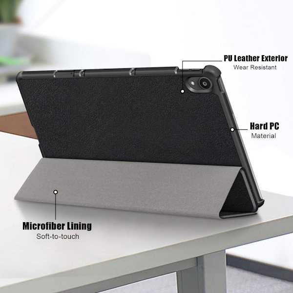 Trifoldet stativdæksel til Lenovo Tab P11 - Sort Black