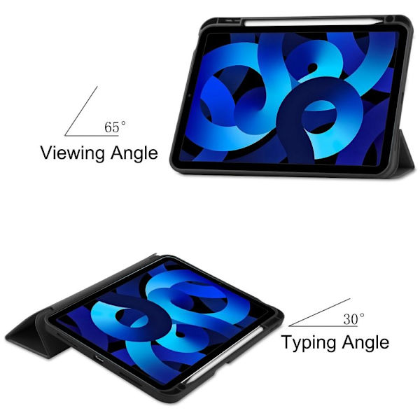 Trifoldet stativetui til iPad 10.9 (2022) Tabletcover Penslot - Sort Black
