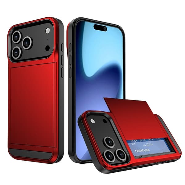 Telefondeksel med skyvbar kortholder til iPhone 18 Pro / 17 Pro Red