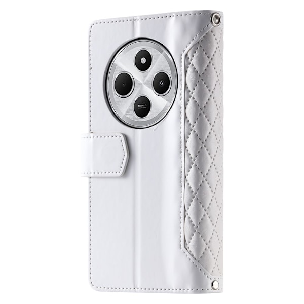 For Xiaomi Redmi 14C 4G Zipper Wallet Case Rhombus Phone Cover White