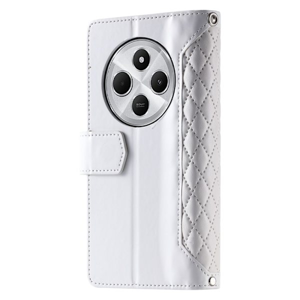 För Xiaomi Redmi 14C Zipper Wallet Case Rhombus Stitching Line Telefonfodral Vit