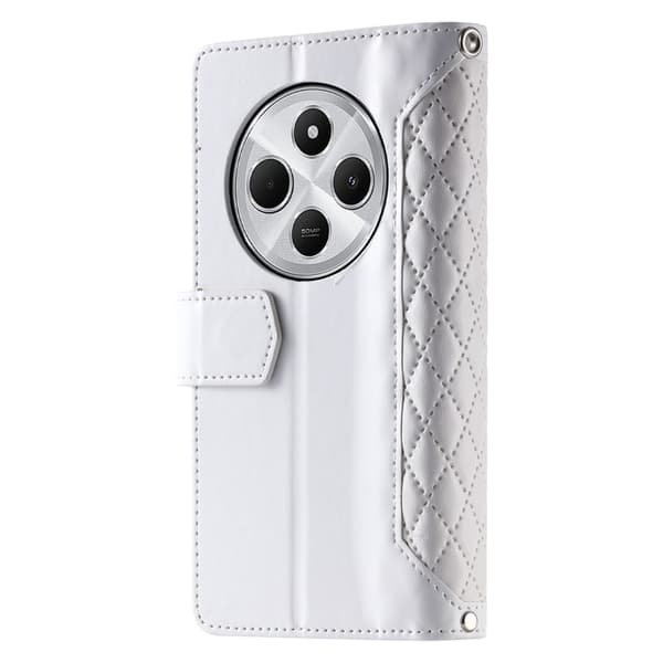 Xiaomi Redmi 14C Zipper Wallet Case Rhombus Stitching Line Puhelinsuojus White