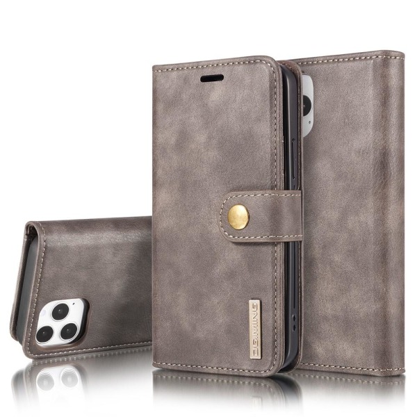 DG.MING iPhone 13 Split Läder Plånboksfodral - Coffee Brown