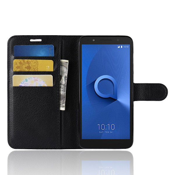 Litchi Texture Wallet Stand Flip Case for Alcatel 1X - Black Black