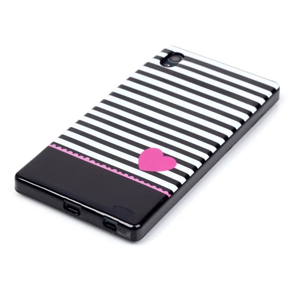 Sony Xperia Z5 TPU Cover Striper og Rosa Hjerte Black