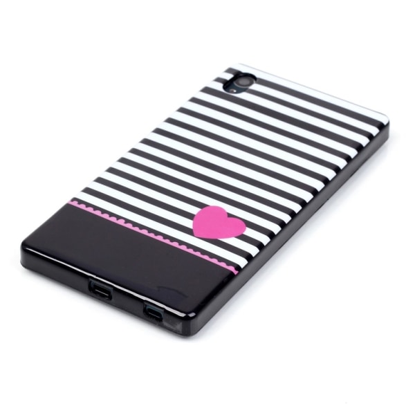 Sony Xperia Z5 TPU Skal Stripes and Pink Heart Black