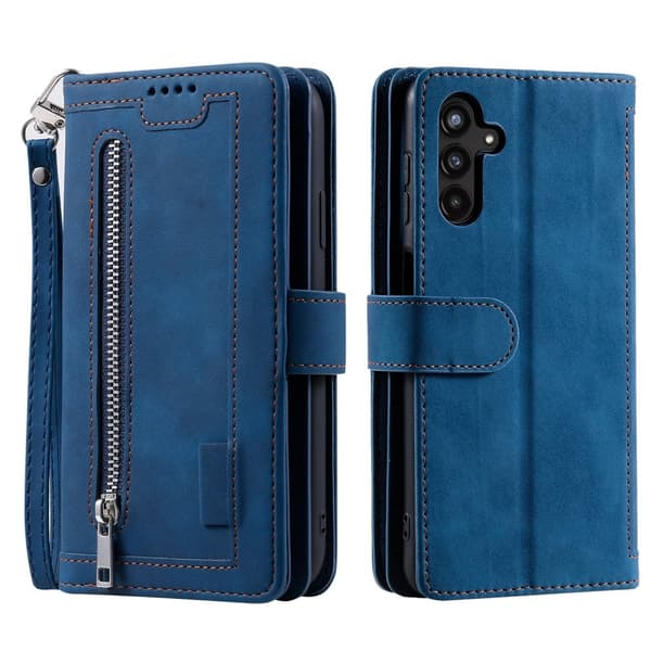Til Samsung Galaxy A26 5G Etui med Lynlåslomme og 9 Kortlommer Blue